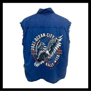 Bikers Pride 2021 Ocean City Rally Week Maryland Women's Top Med denim button